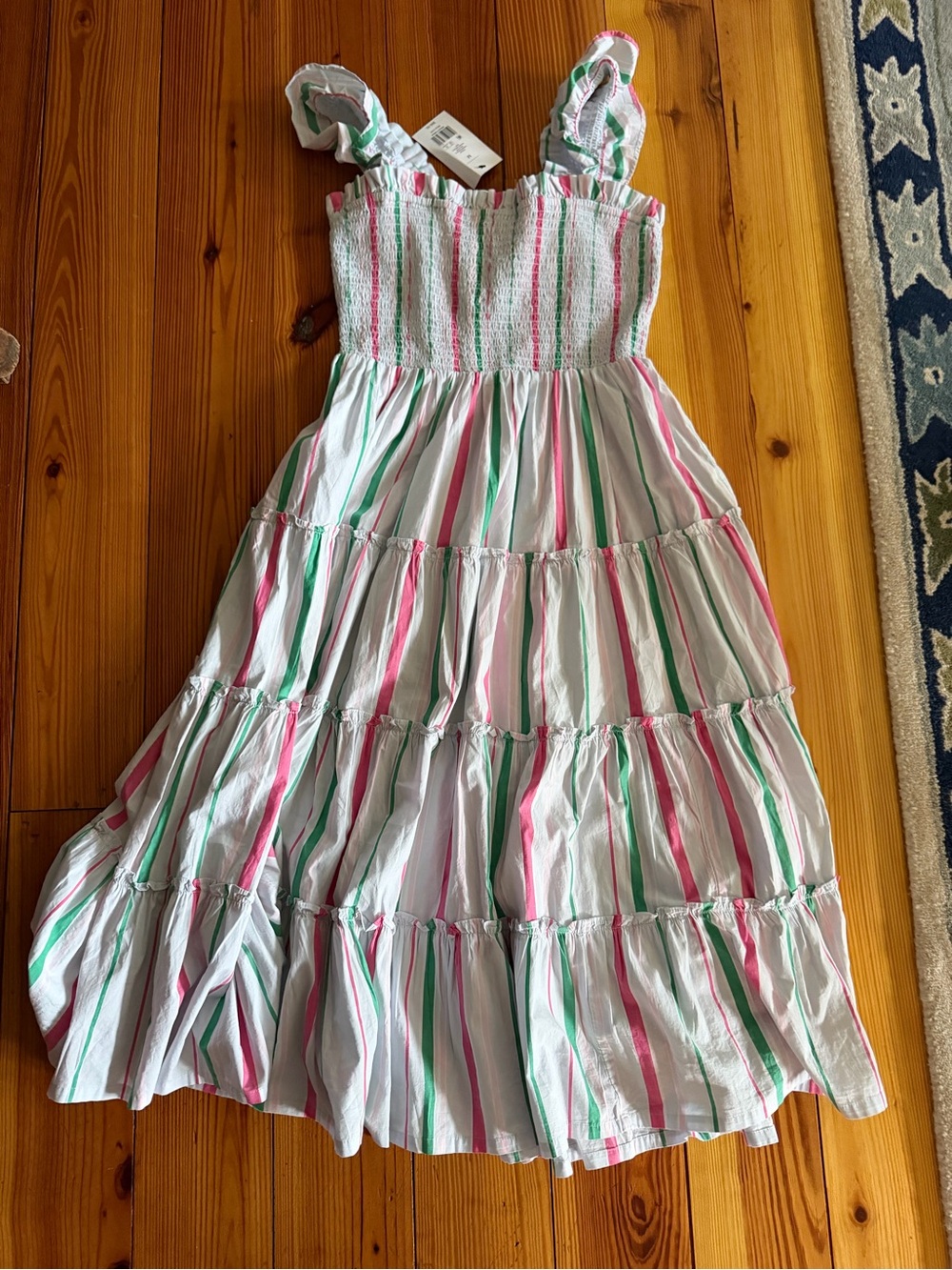 crown & ivy White Maxi Dress with Pink and Green Stripes